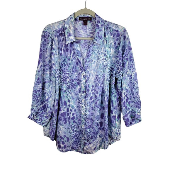Gloria Vanderbilt Tops - Blue Watercolor 3/4 Sleeve Blouse Women's L
